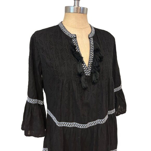 Tommy Bahama Black Embroidered Tiered Cotton Dress Small - Picture 8 of 8